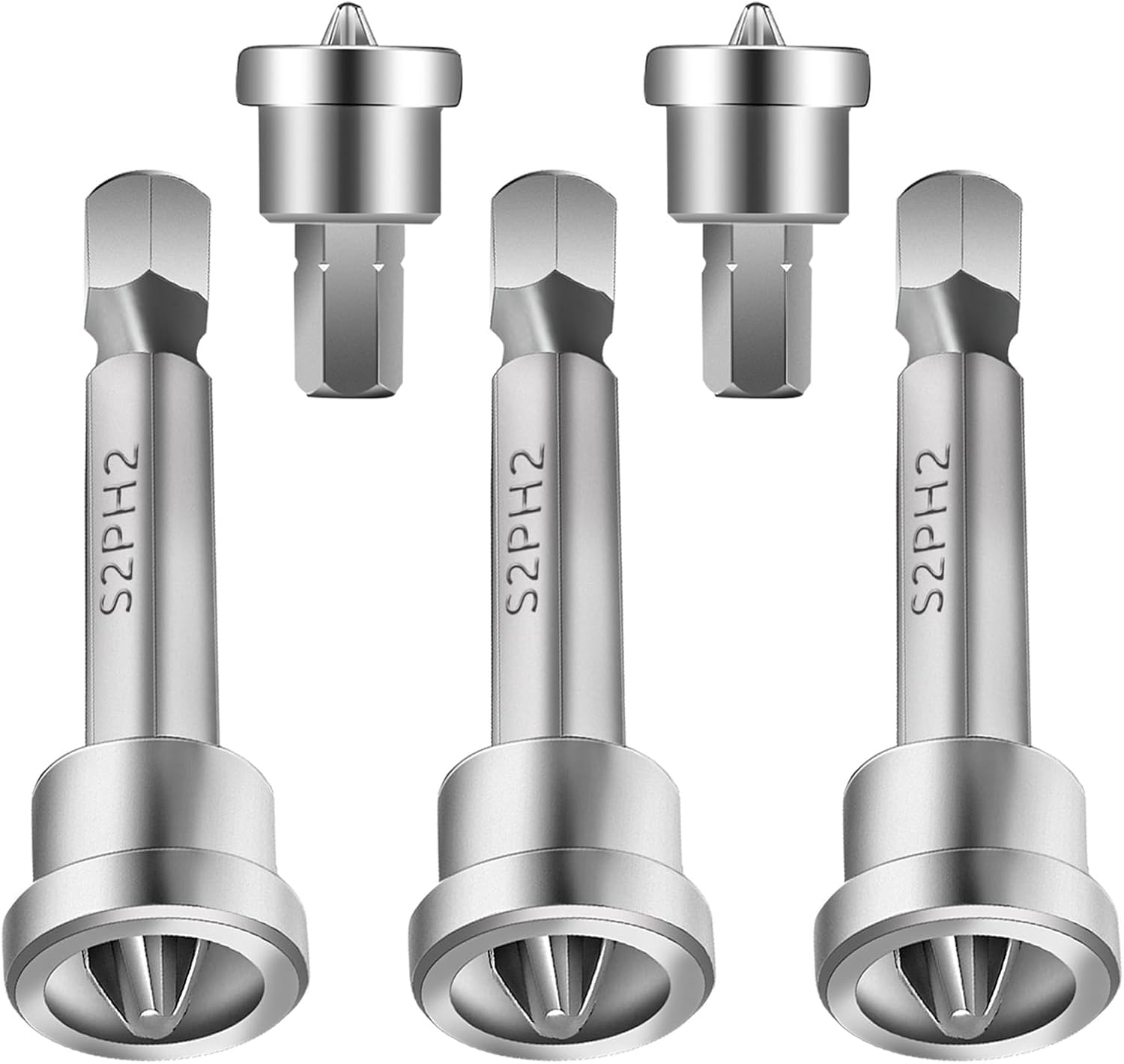 5 Pcs Magnetic Positioning Screwdriver Bits Set Anti-Slip Ph2 Drywall Screw Setter Bit Hex Shank for Plasterboard Positioning Screwdriver Bits Batch Head(3 50mm/1.97in,2 25mm/0.98in)