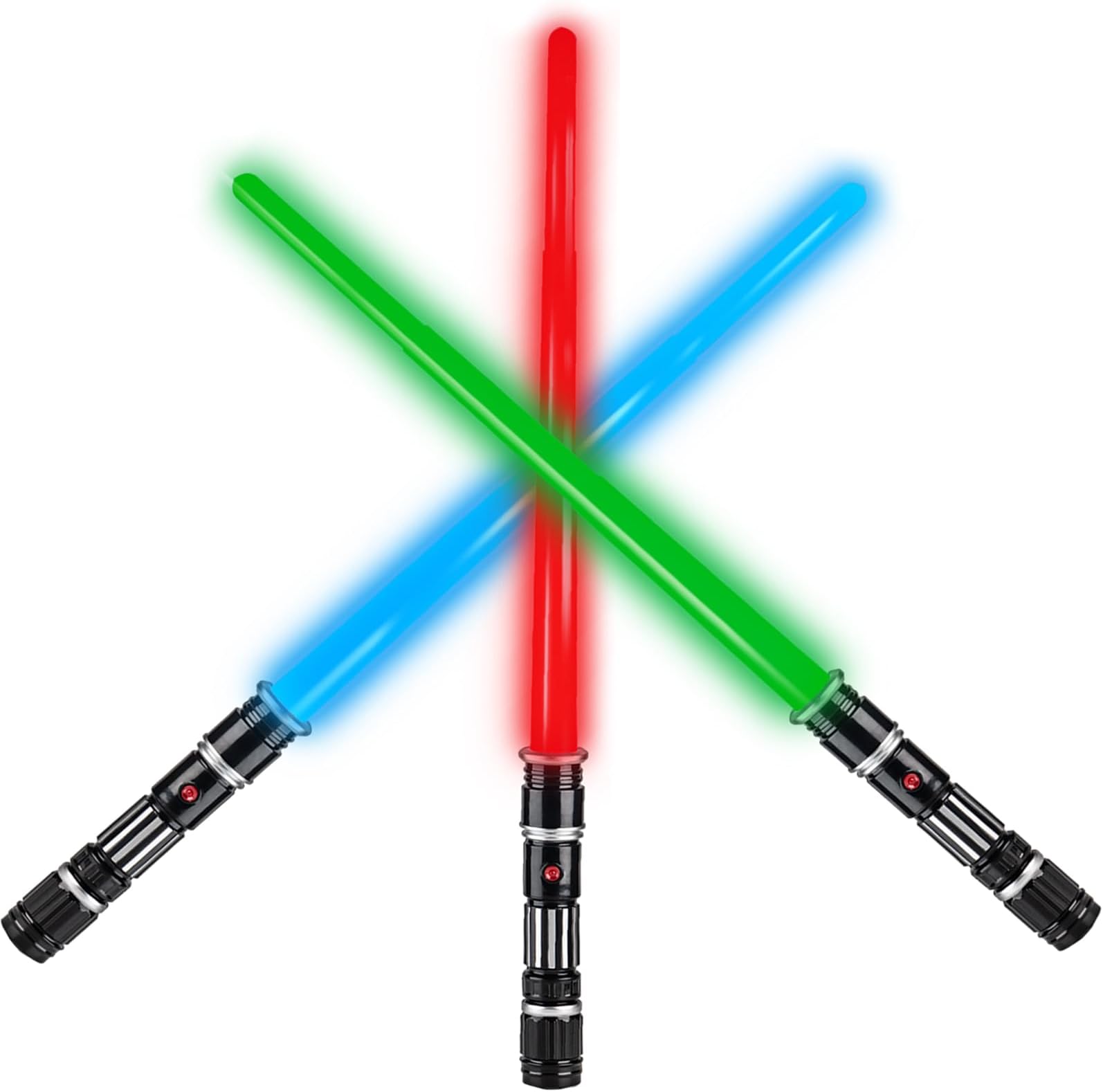 3 Pack 3 Colors Saber Light Up Swords with FX Sound(Motion Sensitive) and Realistic Handle for Kid, Expandable Light Toy for Halloween Dress Up Parties, Xmas Present, Galaxy War Fighters and Warriors