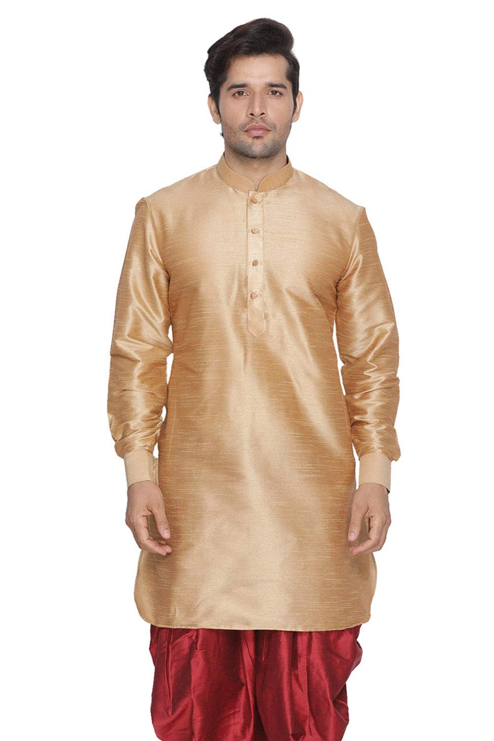 vastramay Men's Burgandy Silk Blend Mid length Kurta-picture-47