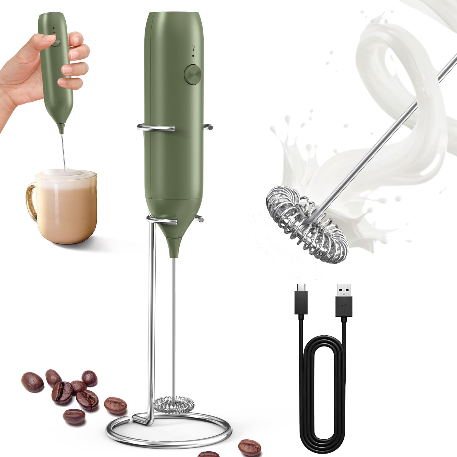 CIRCLE JOY Montalatte a Mano con Supporto, Frullino Montalatte Elettrico, a Batteria Mini Schiumatore per Latte, Cappuccino, Matcha, Regalo da Cucina, Nero — view 12