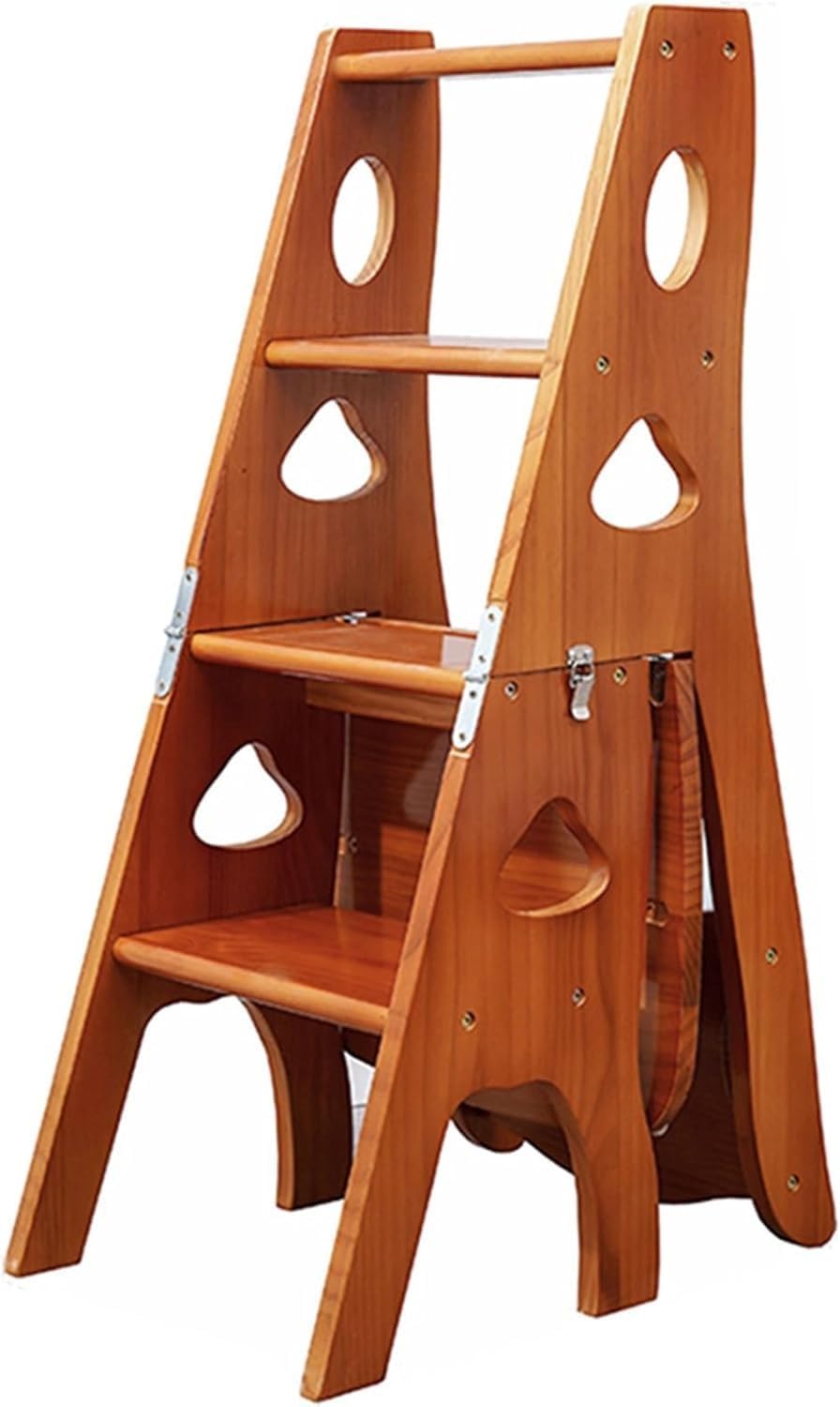 Wooden Folding Library Ladder Chair 3 in 1 Multifunction Step Stool with Storage Shelf for Home and Library