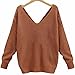 Sexyshine Women's Casual V Neck Criss Cross Backless Long Batwing Sleeve Loose Knitted Sweater Pullovers,Coffee