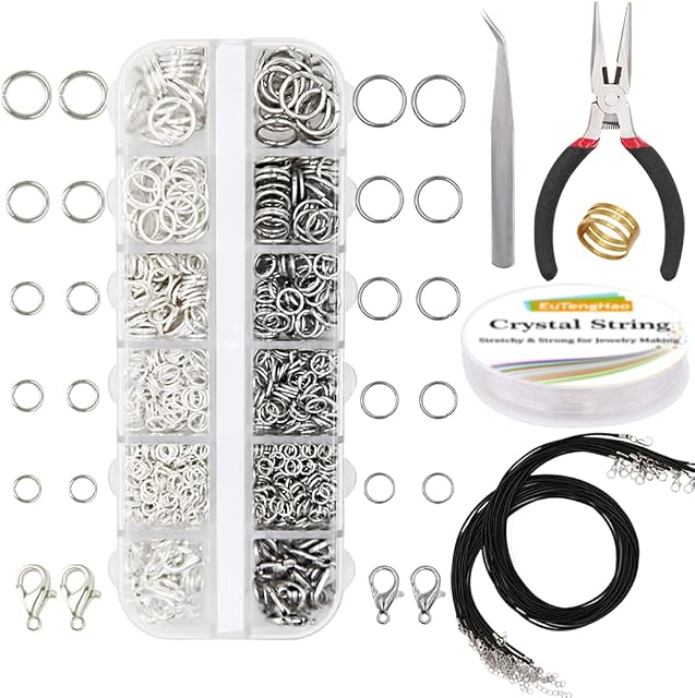 EuTengHao 1310pcs Silver Open Jump Ring and Lobster Clasps Jewelry Repair Tools Jewelry Making Supplies Kit with Jewelry Making Accessories for Necklace Making Repair (Dull Silver and Bright Silver)