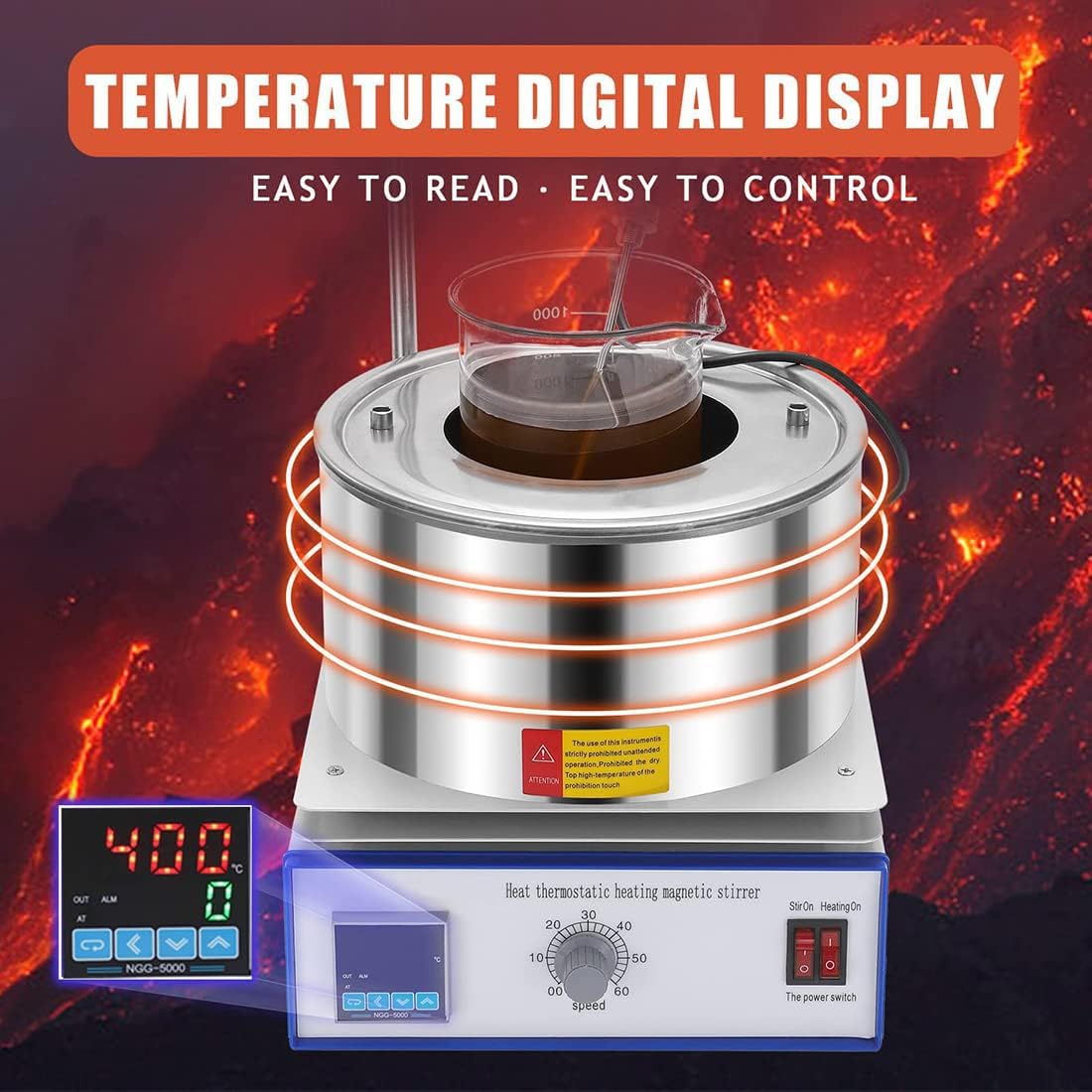 Baño de agua de laboratorio con agitación magnética, capacidad de 2000 ml, olla de calefacción de 300 °C, agitador mezclador de 0-2600 rpm, pantalla digital LED para investigación científica