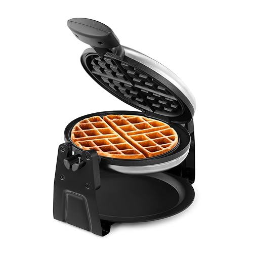 Miniatura 1 de Holstein Housewares Gofrera rotativa con revestimiento antiadherente, acero inoxidable, deliciosos waffles en minutos para comidas diarias, 7