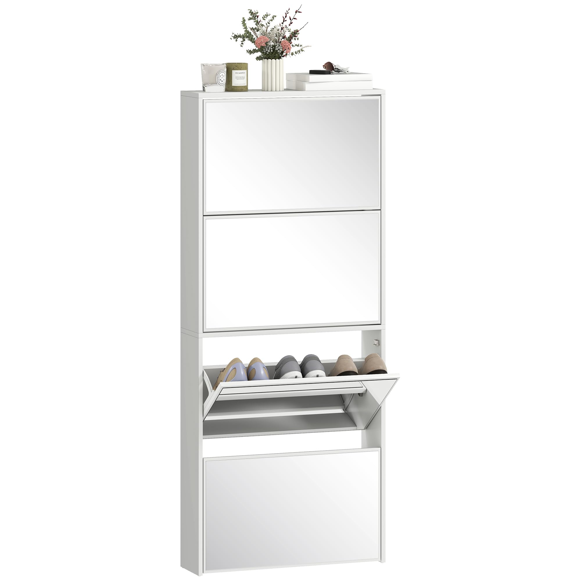 HOMCOM schlankes platzsparendes Schuhregal mit Griff für 12 Paare Weiß