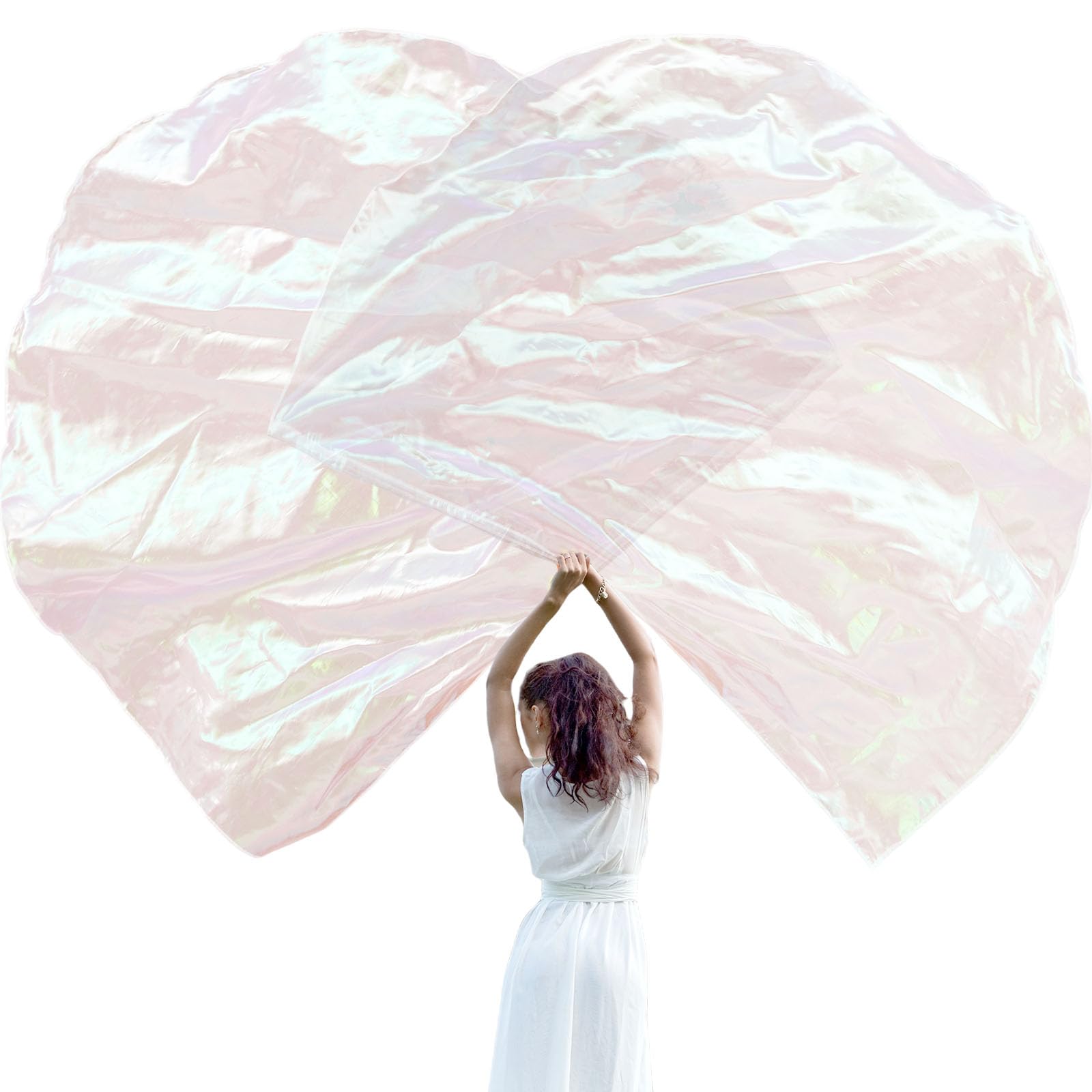 2 Set 55" Praise Dance Worship Flags with Scalable Rod Semicircle Worship Angel Wing Flag for Dance Church (Transparent White)