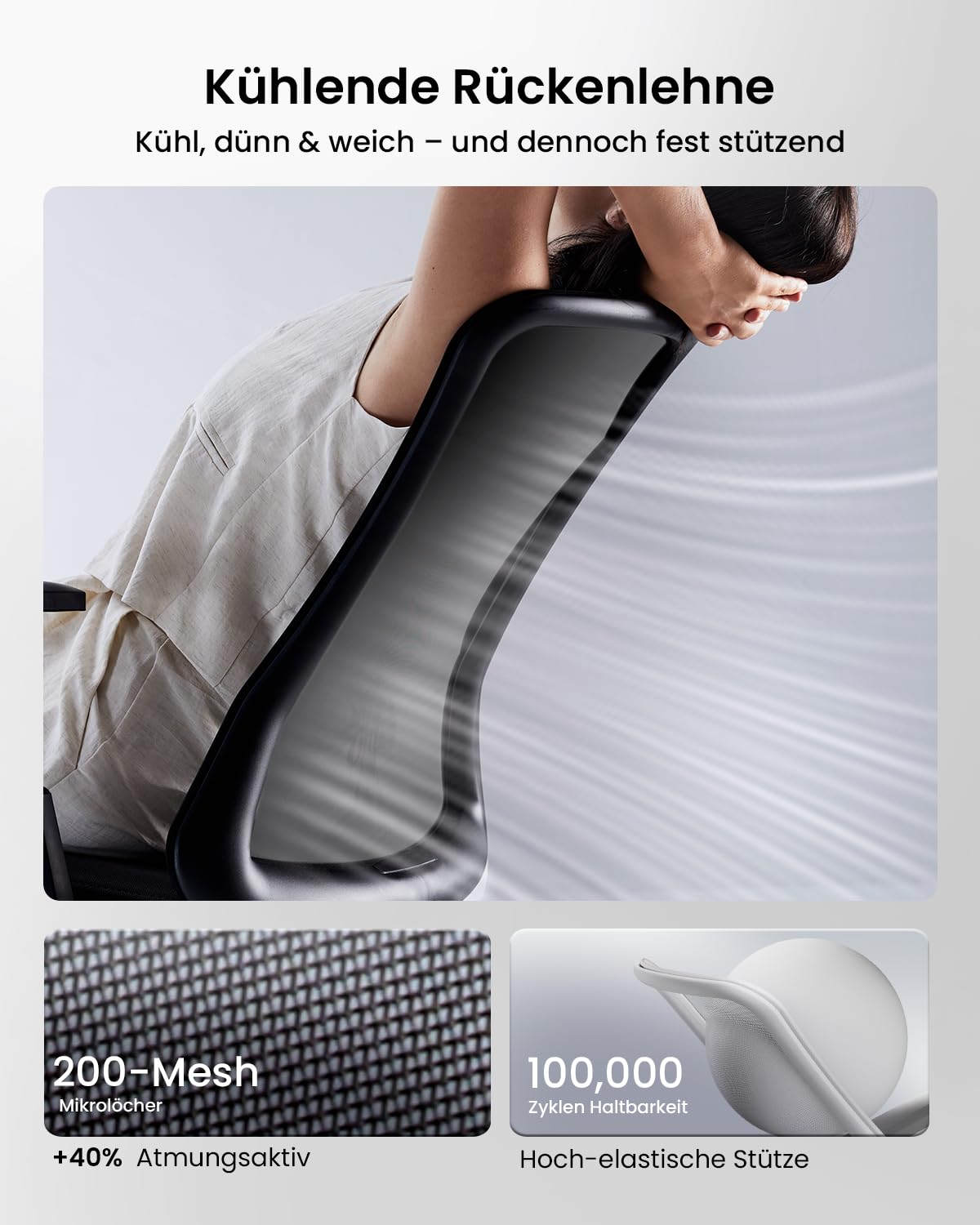 ProtoArc Flexer Ergonomischer Bürostuhl – Schreibtischstuhl mit Sitztiefenverstellung, konturiertem Sitzkissen und atmungsaktiver Netzlehne für Home Office und Büro, einfache Montage, Schwarz