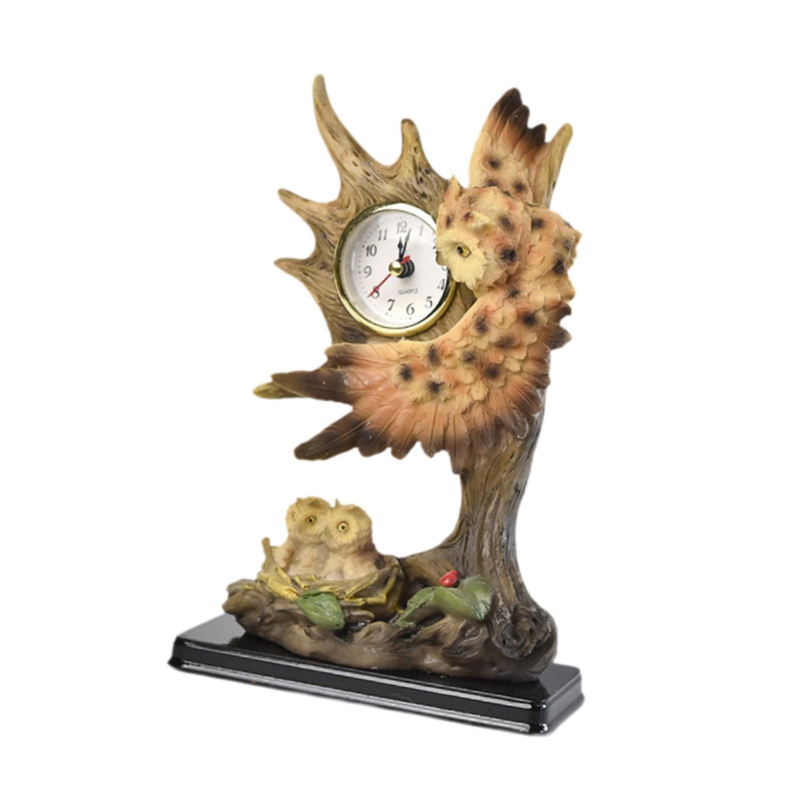 Horloge de Table Rétro Sculptée D'animaux, Objet Décoratif Créatif et Artisanal, Idéale pour Un Appartement Ou Une Salle à Manger, Hiboux