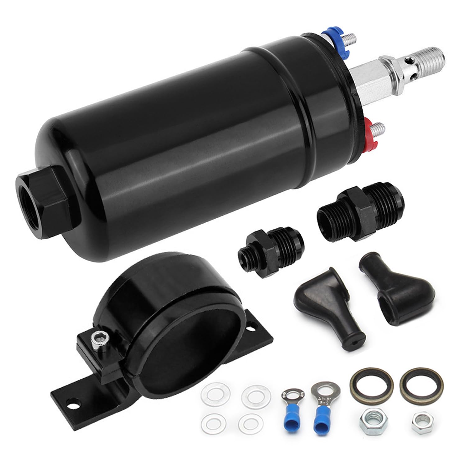 Universal External Inline Fuel Pump Electric High Flow 300LPH 12V with Mounting Bracket Clamp Black