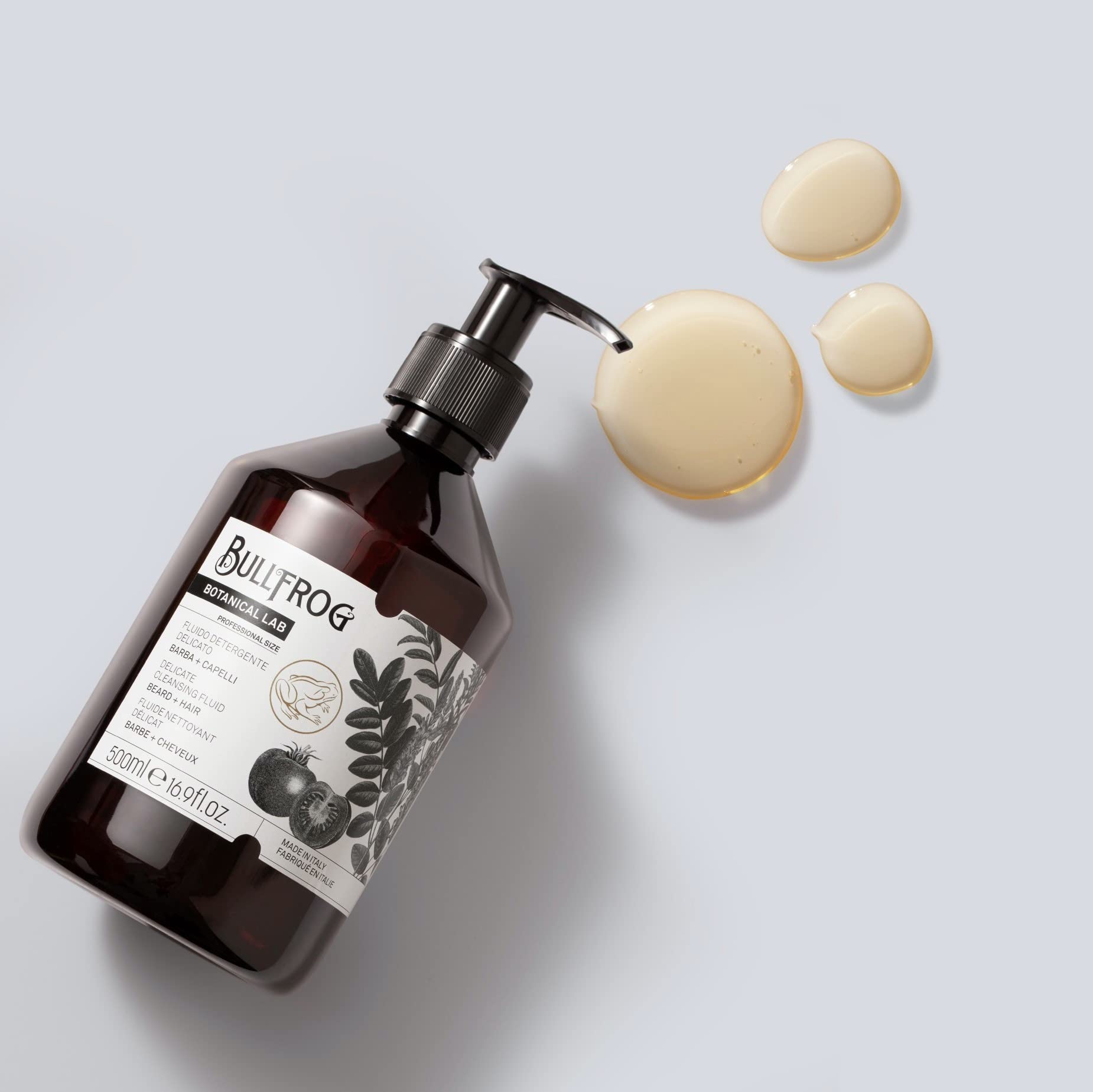 Bullfrog Fluido Detergente Delicato 500 ml - Shampoo per Capelli e Barba - Proprietà Lenitive e Rivitalizzanti - Note Fresche e Vegetali - Made in Italy