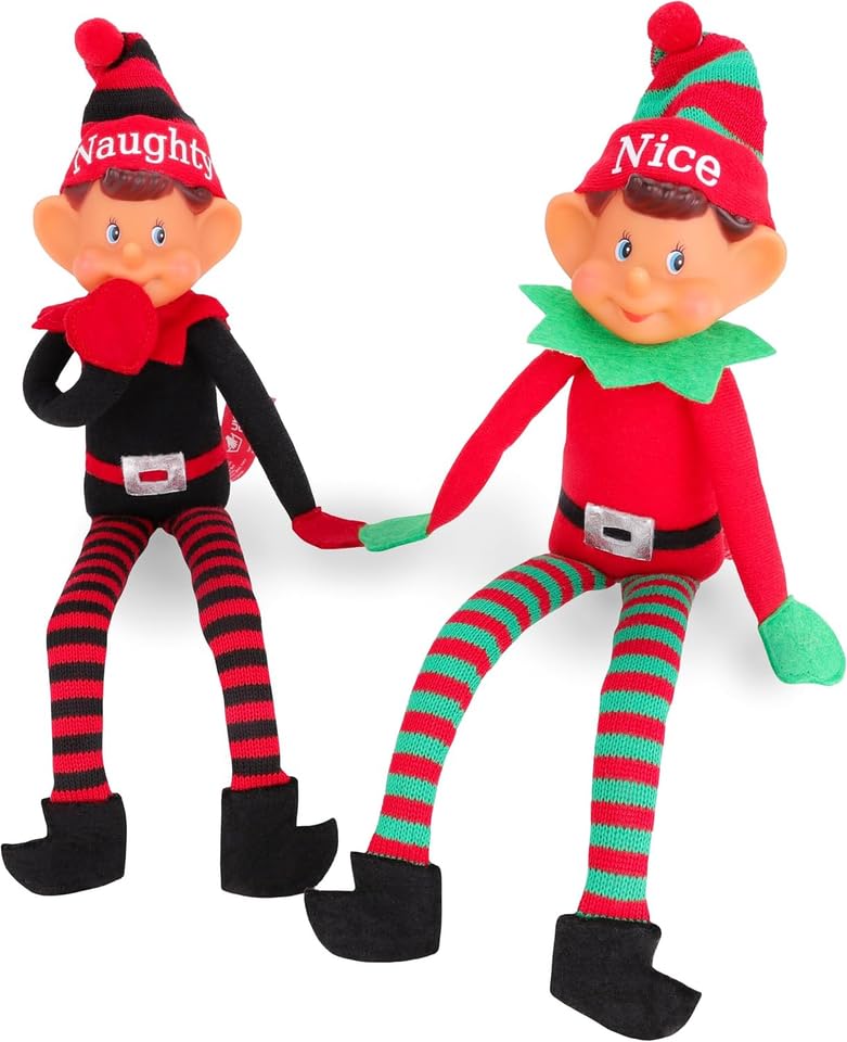 Toyland - Set of 2-12 Inch Elf Girl and Elf Boy Plush Toy with Long Legs, Soft Body and Vinyl Head - Novelty Christmas Toys