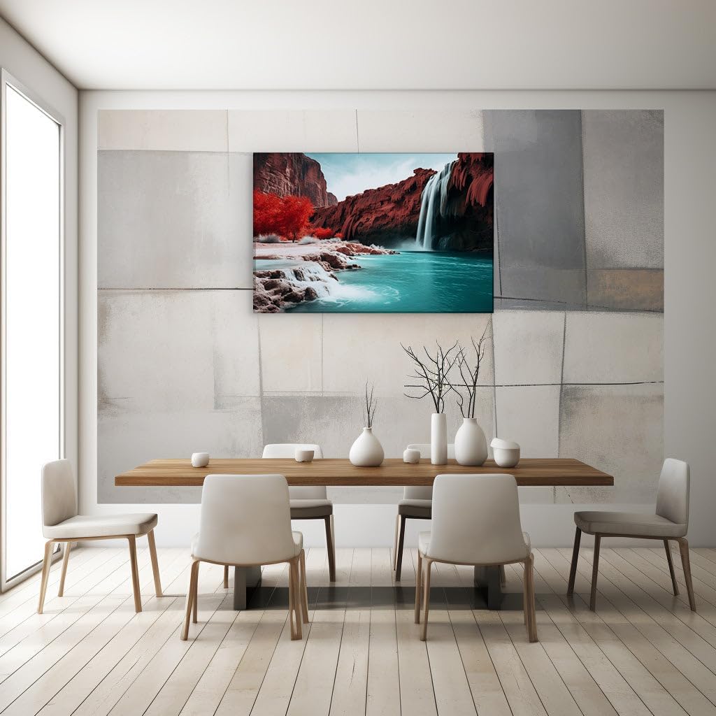 Canvas for Living room. Cascading Serenity Enveloped in Nature's Hues, 27 x 18 inch Canvas Wall Art - Contemporary Masterpieces - Modern Home Decor