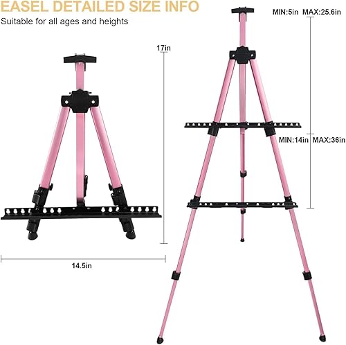 Miniatura 5 de RRFTOK Soporte de caballete para artista, caballete ajustable de metal de aluminio para pintar lienzos de altura de 17 a 66 pulgadas, bolsa de