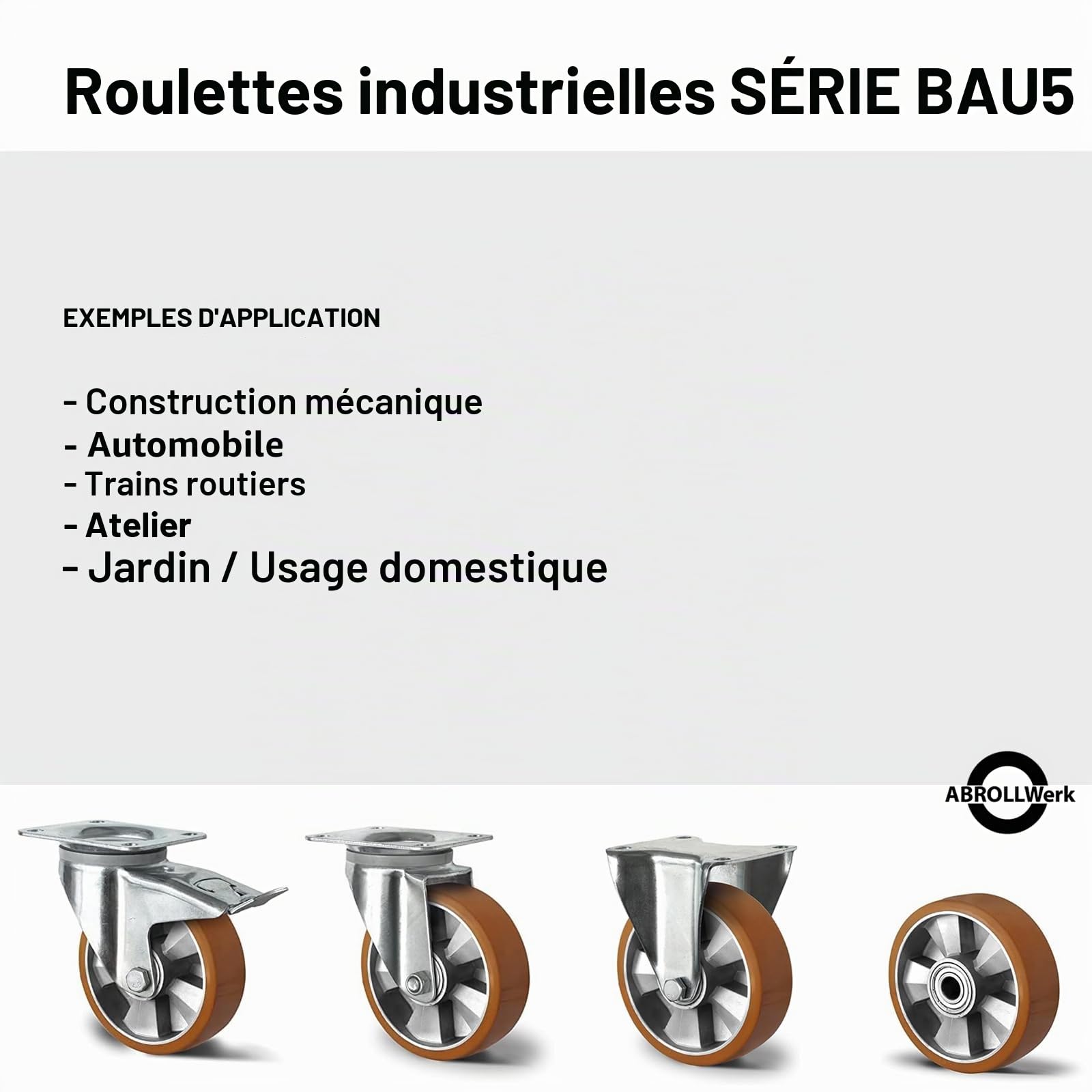 Lot de 2 roues encastrables pour charges lourdes Ø 125 mm avec jante en aluminium et surface de roulement en polyuréthane – Charge maximale 400 kg par roue – Double roulement à billes – Qualité