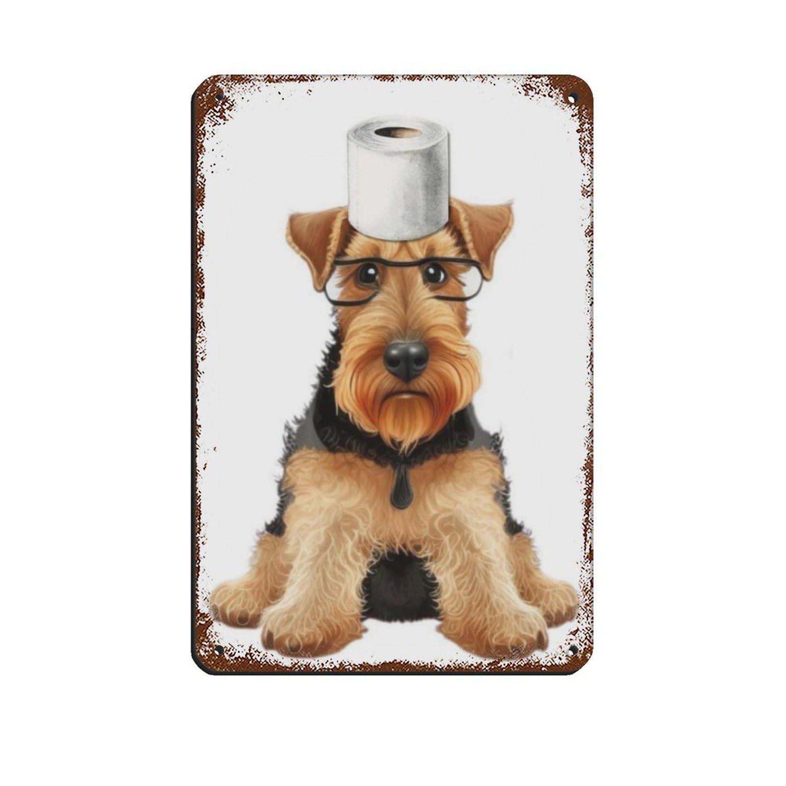 Airedale Terrier Dog Bathroom Art Tin Sign Vintage Metal Pub Club Cafe Bar Home Wall Art Decoration Poster Retro 8x12inch(20x30cm)