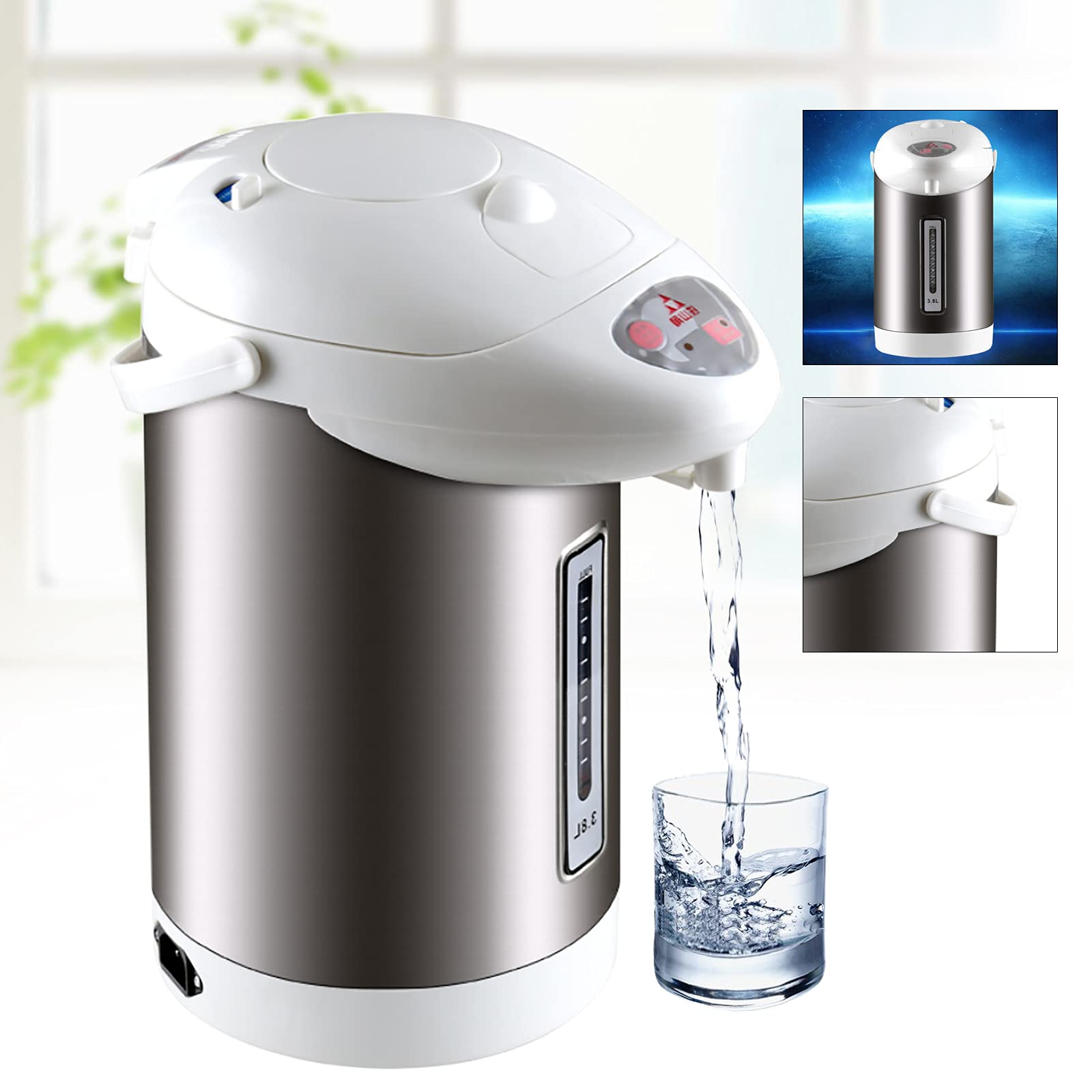 Distributeur électrique 220 V 3,8 l - Distributeur d'eau chaude Thermo Pot - Avec poignée et fenêtre de niveau d'eau - Pour bureaux, hôtels, appartements, ménages - 18,5 x 34 cm