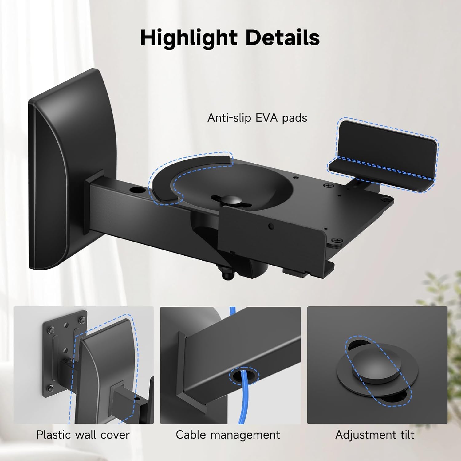 suptek 2 Soporte de Pared para Altavoces, Universal Soporte Altavoces por Bose/Edifier/Hivi/JBL/Sony, Capacidad de Carga de hasta 25kg, Incline hacia Arriba y hacia Abajo & Gire - SPM201
