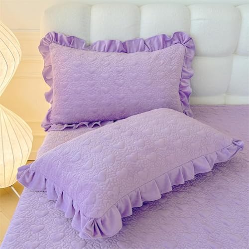 Zhiyuan PC230078D Set Of 2 Ruffle Heart Quilted Velvet Fleece Bed Pillow Shams cover
