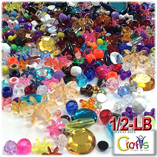 The Crafts Outlet 0.5-LBS Run-of-The-House Surprise Mix Lots Beads and Rhinestones, Mix Size, Mix Shapes, Mixed Colors