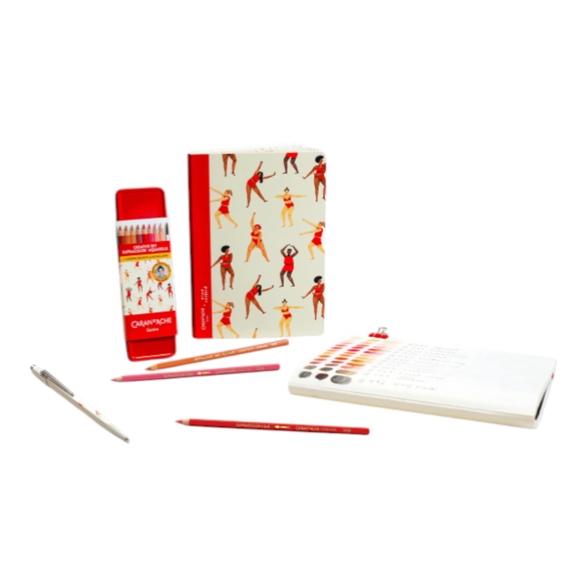 CARAN D'ACHE Nina Cosford Lot de 13 crayons de couleur et accessoires avec cours en ligne, édition spéciale, fabriqué en Suisse