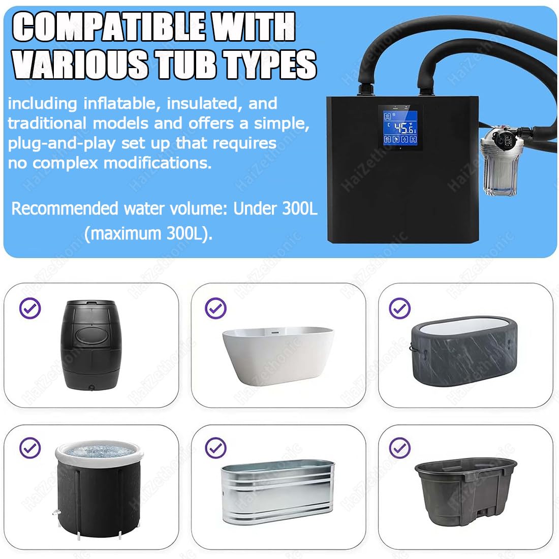 Enfriador Inmersión Bañeras,Adapta Bañeras Diversos Tamaños | Con Filtro Externo Pp Micras Y Bomba Sumergible,Sistema Enfriamiento Bomba Dual Con Pantalla LED,Dual Pump