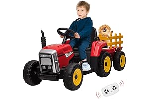 Kids Electric Tractor Ride On Car with Trailer, Remote Control, 12V Toddler...