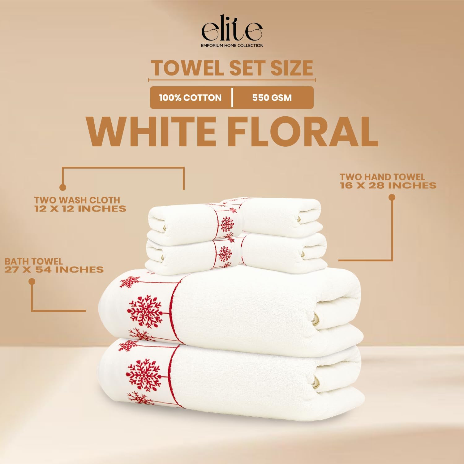 ELITE Valentine’s Day 6 Piece Red Towel Set – Ultra-Soft 100% Cotton, 600 GSM Thick & Plush Luxury Spa Towels – Romantic Gift for Couples