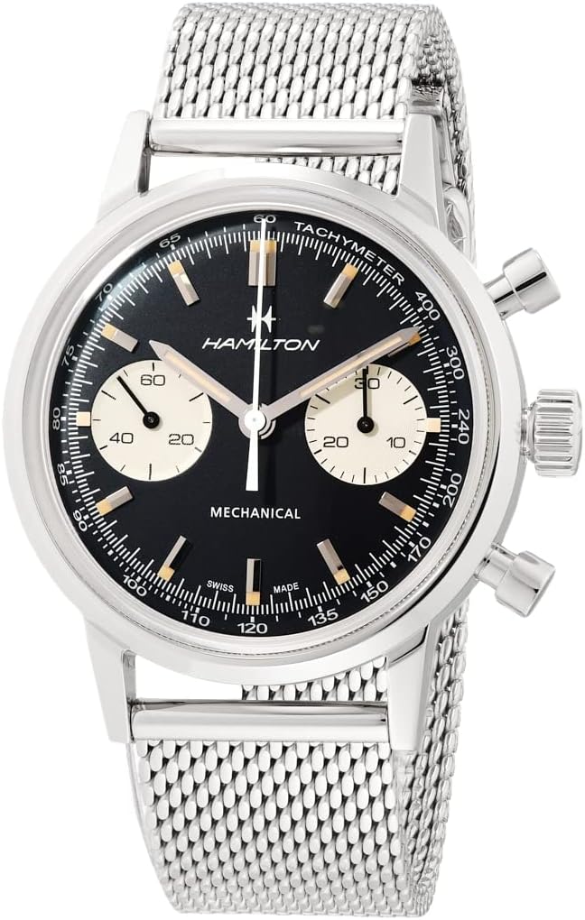 American Classic Intra-Matic Mechanical Men's Watch, 40mm Stainless Steel Case, Swiss Made, Black Dial Analog Wrist Watch for Men, 100m Waterproof, Sapphire Crystal, Stainless Steel Strap