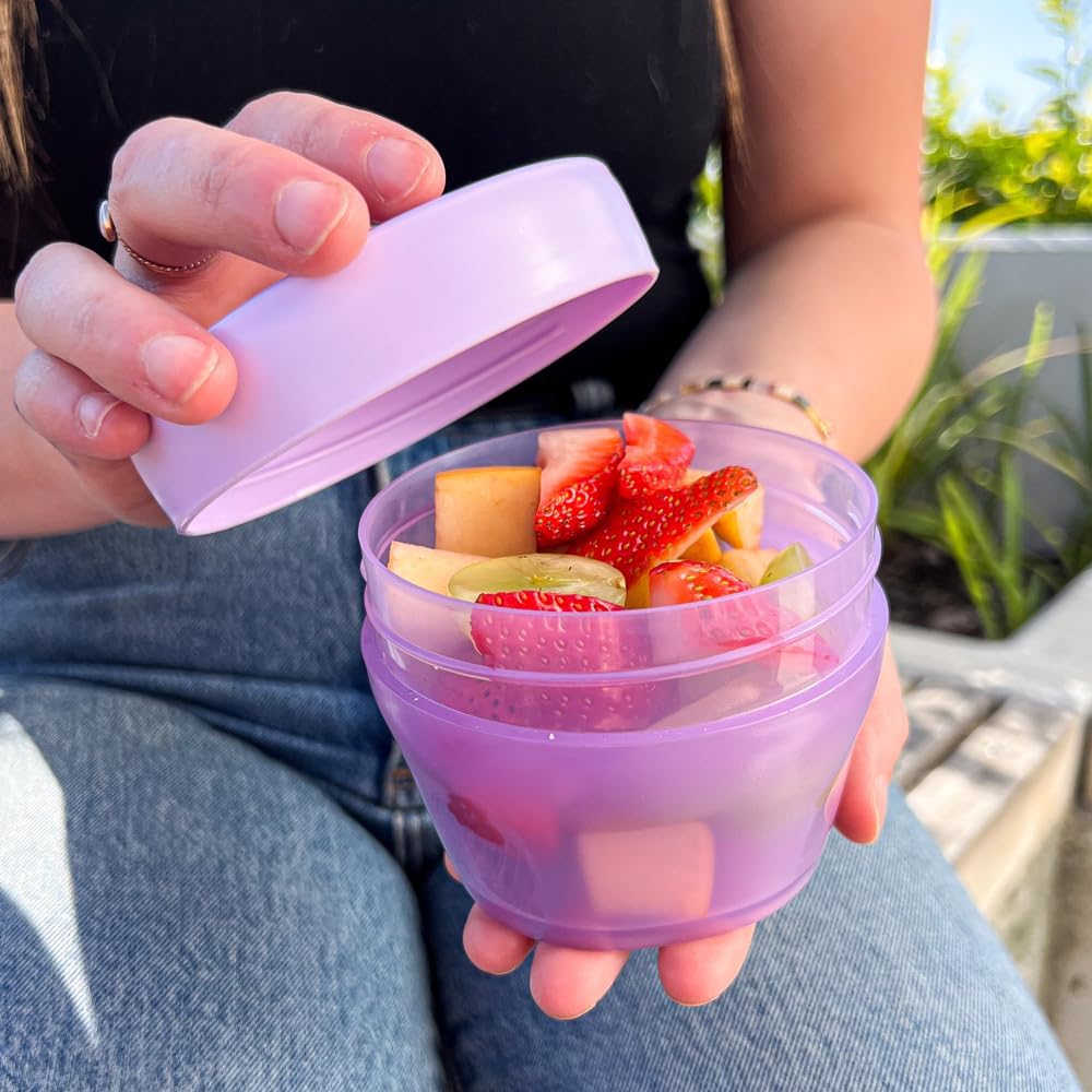 Décor Go Click & Stack Snack Tubs, 2 Pack Leakproof Food Storage Containers, Snack Tubs for Adults and Kids, Freezer & Microwave Safe, 300ml x 2 colours vary green/blue or aqua/purple