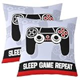 Feelyou Gamer Decor Pillowcase 22 x 22-Inch Set of 2 Gaming Throw Pillow Covers for Kids Boys Girls Decor Modern Game Console Cushion Case Soft Microfiber Red Grey Black Indoor Outdoor Bedroom Decor