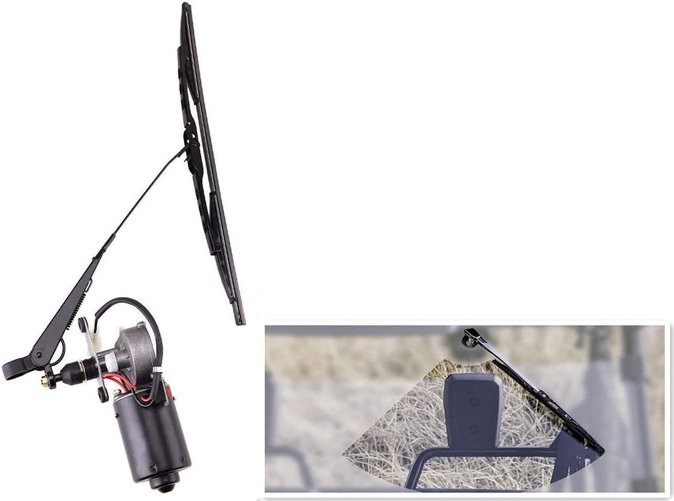 Qarmar 12Volt Electric UTV Windshield Wiper Motor Kit,Fits Polaris Ranger RZR 900 1000,Hard Coated Or Glass Windshields, Universal Windshield Wiper Arm, 400mm Wiper Blade and 12V Motor Kit