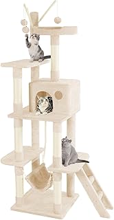 JOYO Cat Tree for Indoor Cats, 65.5 Inches Cat Tower with Sisal-Covered Scratching Posts, Top Perch, Ladder and Hammock, Cat Trees and Condos Furniture for Kittens Pet House Play, Beige