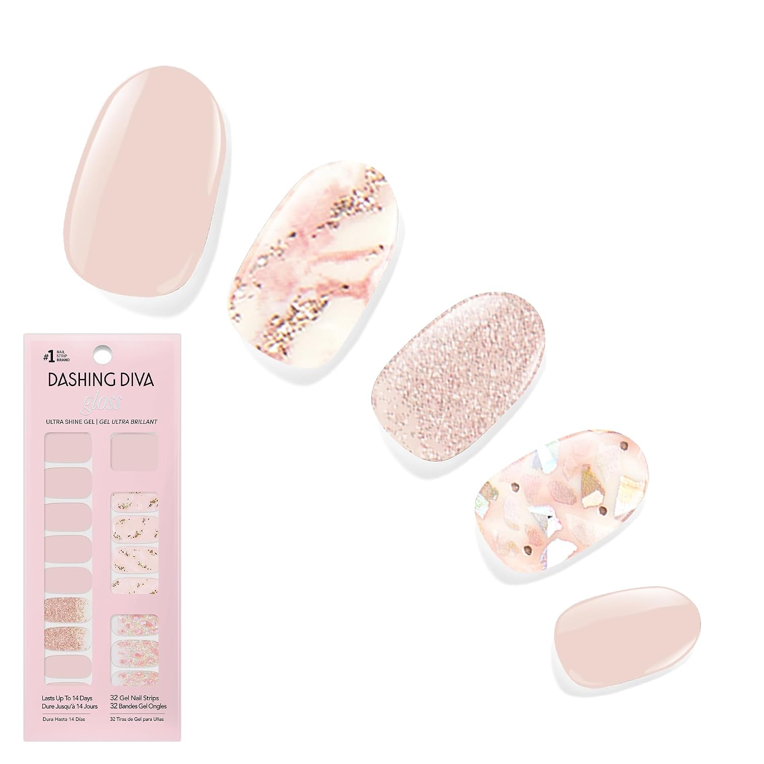 Dashing Diva Patriotic Gloss Nail Strips - Back to the USA - UV Free, Chip Resistant, Long Lasting Gel Stickers - Contains 32 Wraps, 1 Prep Pad, 1 File