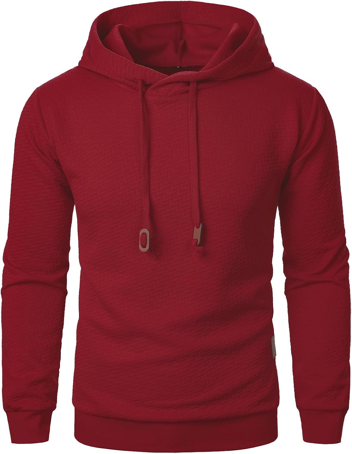 Men Pullover Hoodies Textured Jacquard Casual Sweatshirts | Diamond Quilted Pattern, Faux Leather Drawcord Toggles, Long Sleeve Hoodie, Classic Kangaroo Pouch, Slim Fit Sweatshirt