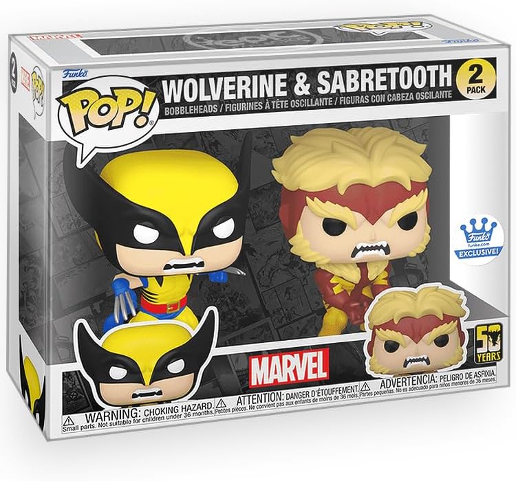 Epic Collectibles Marvel - Wolverine & Sabertooth 2-Pack 50th Year Anniversary Limited Edition Exclusive Collectibles Vinyl Figure Bundle with Compatible Funko Pop Box Protector
