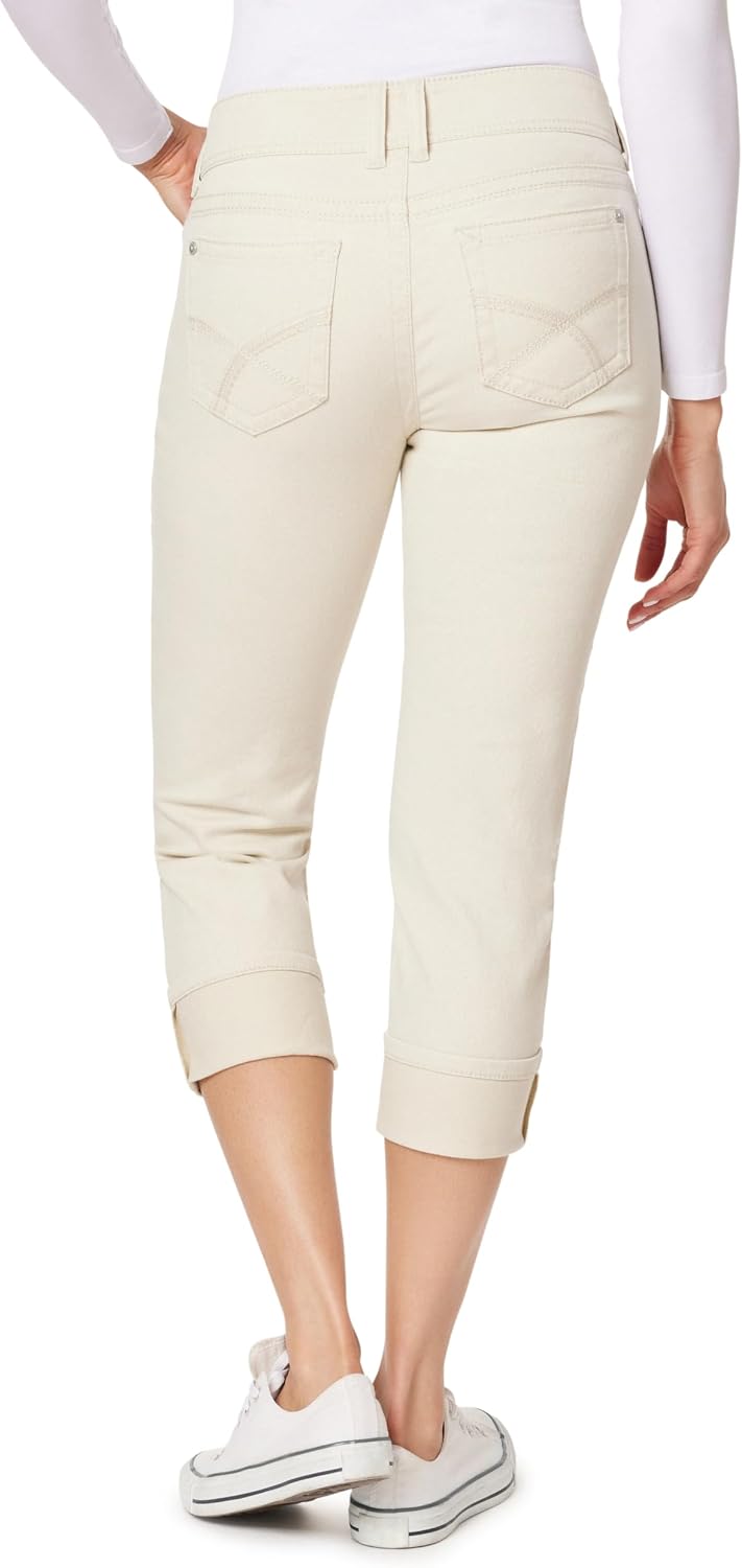 WallFlower Luscious Curvy 23.5” Mid-Rise Cropped Jeans for Women, Insta Stretch Denim Juniors Jeans