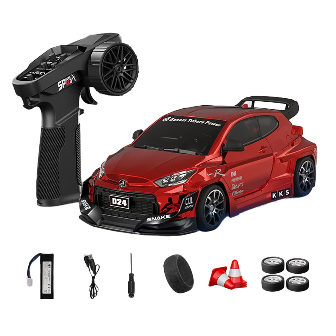 NULA 1:24 RC Drift Car, D24 RTR Full Proportional 4WD High Speed Remote Control Car with Gyro, Dual Drift Racing Tires, LED Light Effects for Adults- (Q2 Weihong / D24-04)