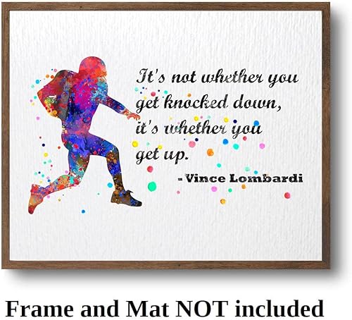Miniatura 4 de Dignovel Studios 8 x 10 sin marco de entrenamiento de fútbol It's not whether you get knocked down quotes acuarela arte impreso inspirador arte de