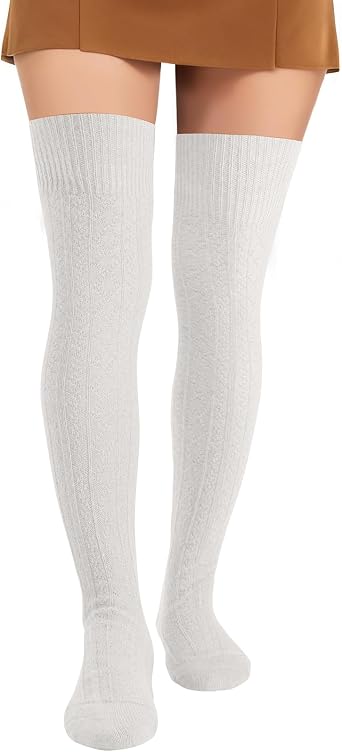 Pleneal 1 Pair White Thigh High Socks Womens Long Over Knee High Boot Socks Leg Warmers