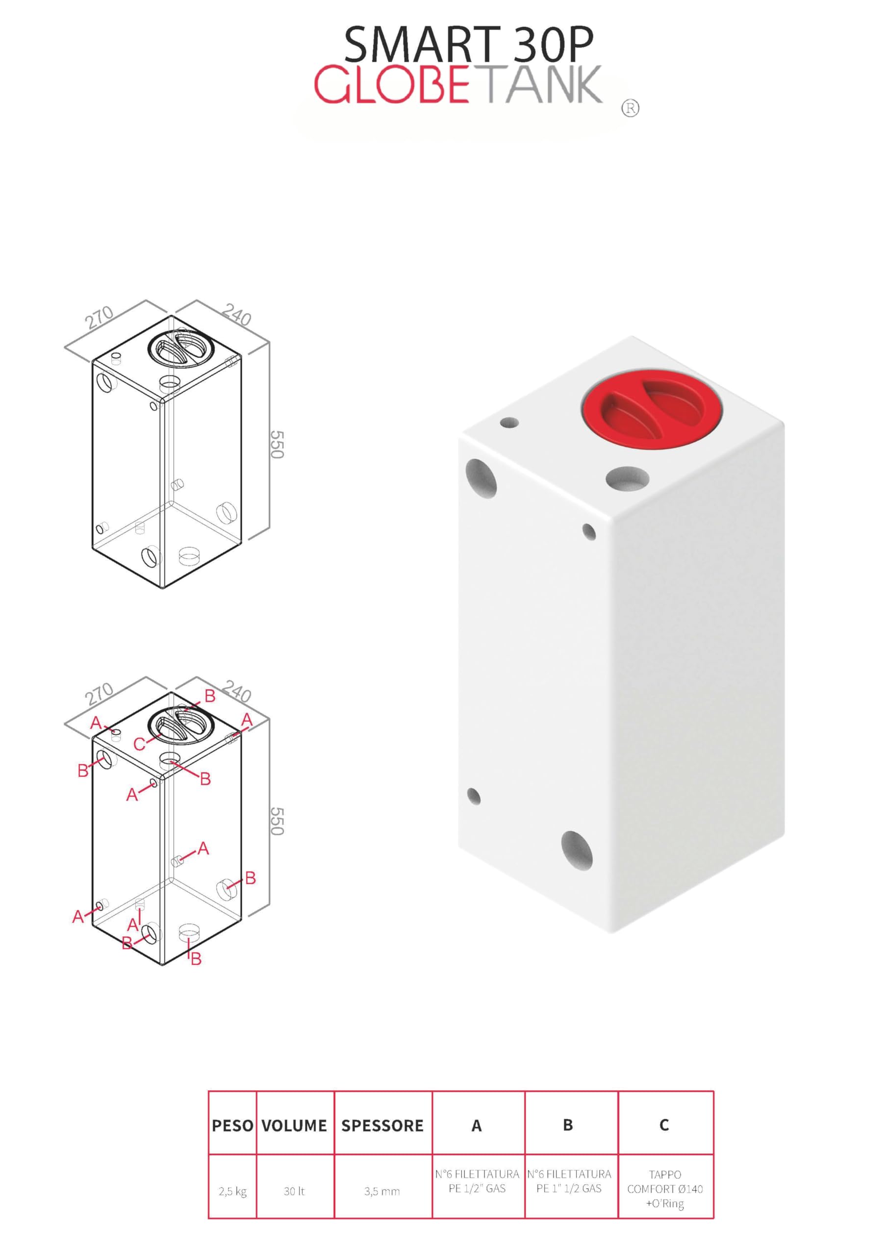 SERBATOIO SMART 30P VERTICALE RIGIDO ACQUA GLOBETANK (NEUTRO TRASLUCIDO)