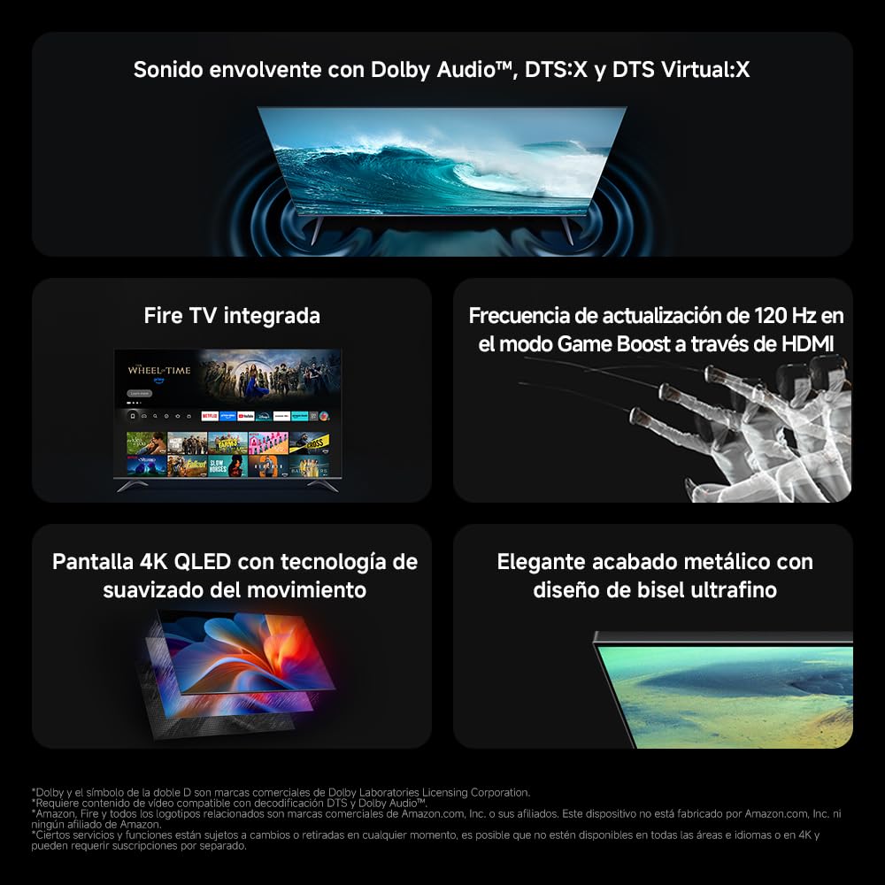 XIAOMI TV F Pro 75, 75 Pulgadas (190 cm), 4K UHD QLED, Smart TV, Fire OS8, Control por Voz Alexa, HDR10+, Modo Game Boost 120Hz, MEMC, Compatible con Apple AirPlay