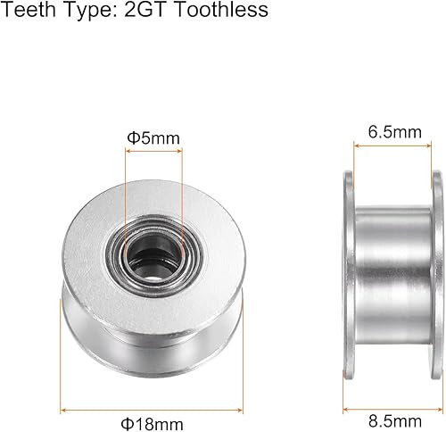 Miniatura 8 de 2 piezas 2GT Polea tensora de 0.118 in de diámetro de 0.512 in de diámetro. Correa dentada de aluminio sin dientes para cinturón de 0.236 in de