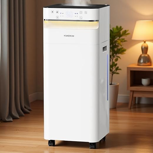 YOKEKON Humidifier Large Room 5.8Gal/22L, 2500 sq.ft. Cool Mist Humidifiers for Home Bedroom with Flame & Night Light, Top Fill Whole House Humidifier with Extension Tube, Plants, Kids, Adults, White