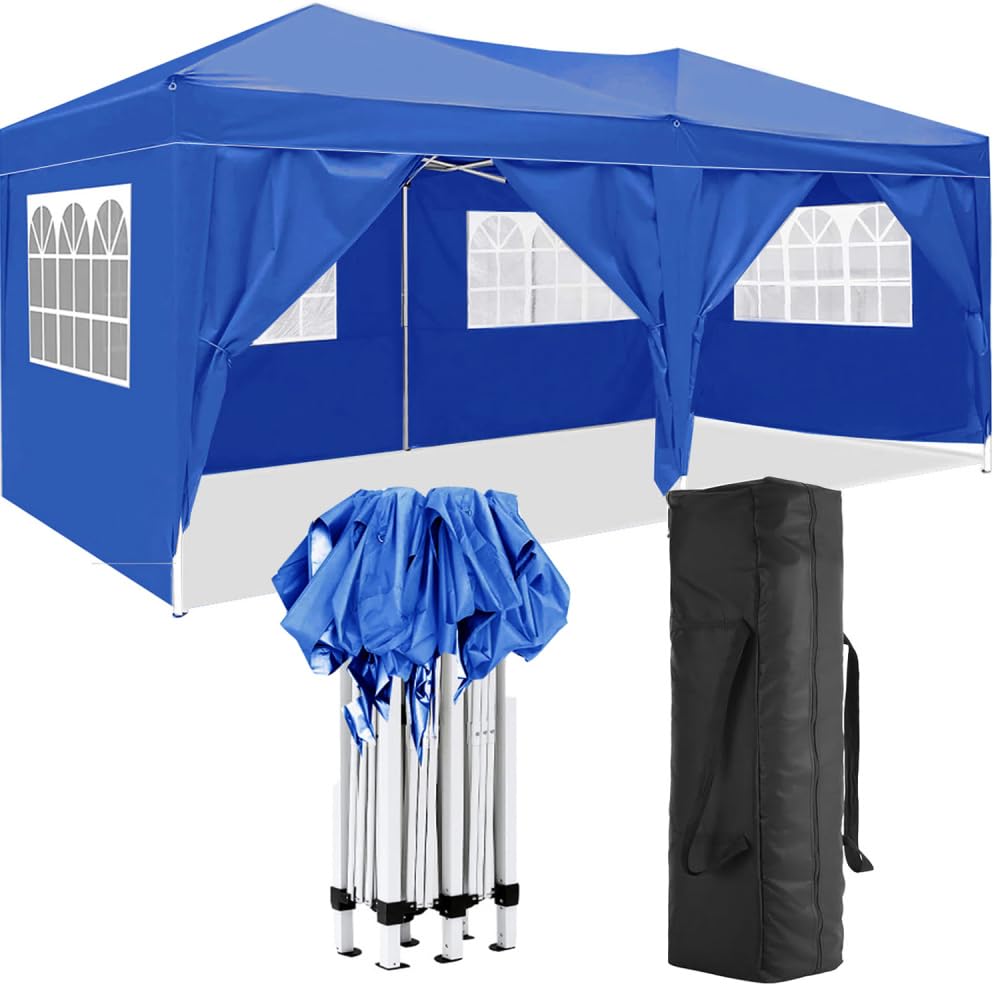 10'x20' Folding Canopy Gazebo with 6 Removable Sidewalls, UPF 50+ Sun Protection, Portable Pop-Up Tent for Outdoor Parties, Beach, Camping, Weddings - Includes Carry Bag