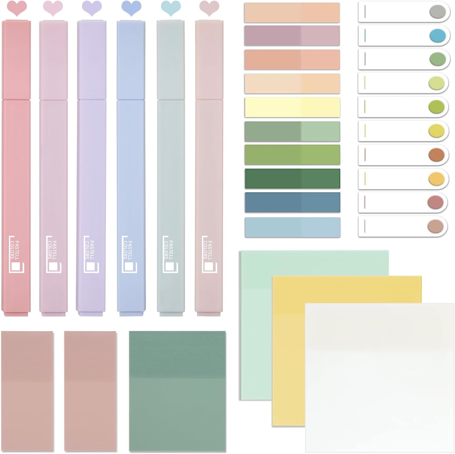 12 Textmarker Pastell + 250 Haftnotizen Set - Büro & Schule Marker Mit Transparenten Notes