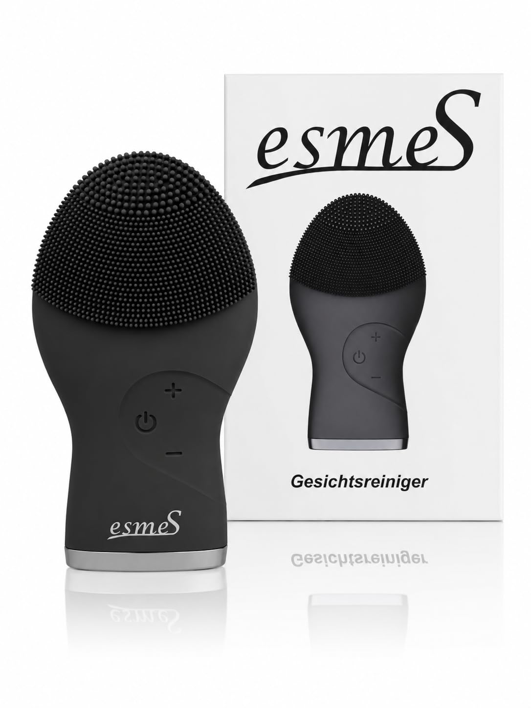 esmeS | Gesichtsreinigungsbürste | Silikonbürste | Straffendes Gesichtsmassagegerät | Hygienische und Hautfreundliche Gesichtspflege | 100% Wasserdicht, Mattschwarz