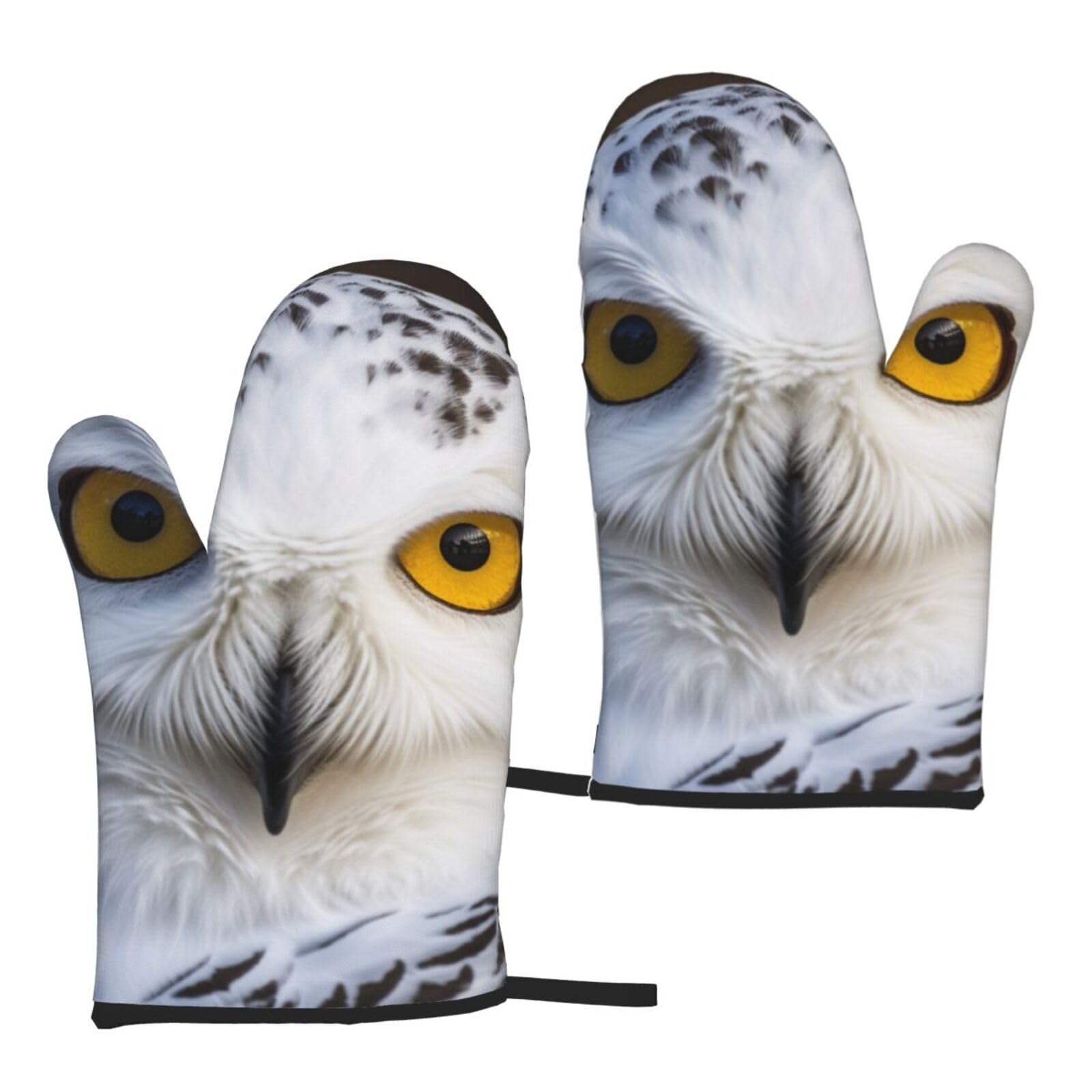 Snowy Owl Eyes Printed Oven Mitts Sets 2 PCS Heat Resistant and Non-Slip Glove Potholder for Kitchen Cooking Baking Grilling