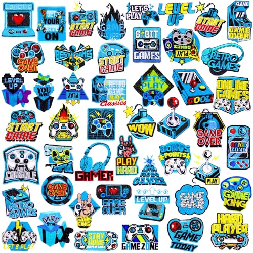 Glitinsel 48 Pcs Game Iron on Patches Game Embroidered Applique Repair Iron on Patches for Clothes Hats Jeans Skirts Backpacks Boys Gamer Fans