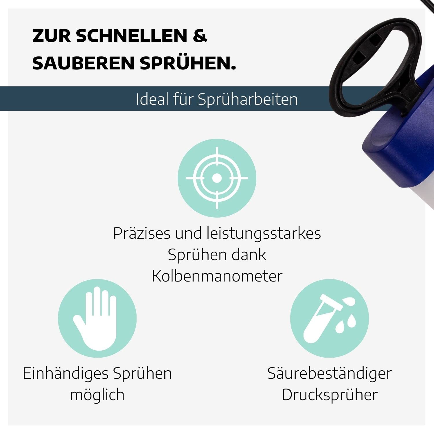 Drucksprühgerät 5 L I Drucksprüher für Schalöl, Pflanzen-Schutzmittel & Restfaserbindemittel I Pump-Sprühflasche mit 40 cm Spritzrohr I Drucksprüher säurebeständig